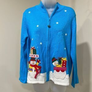 NWOT Tiara International Snowman Cardigan Sweater.  Size L large 12/14